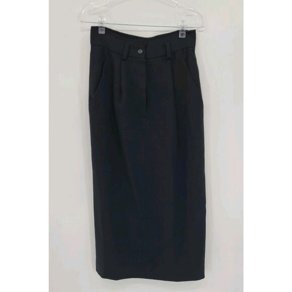 Vintage Anne Klein II Women's Wool Knit Maxi Skirt 6 Black Pencil Slit Lined - Picture 1 of 11